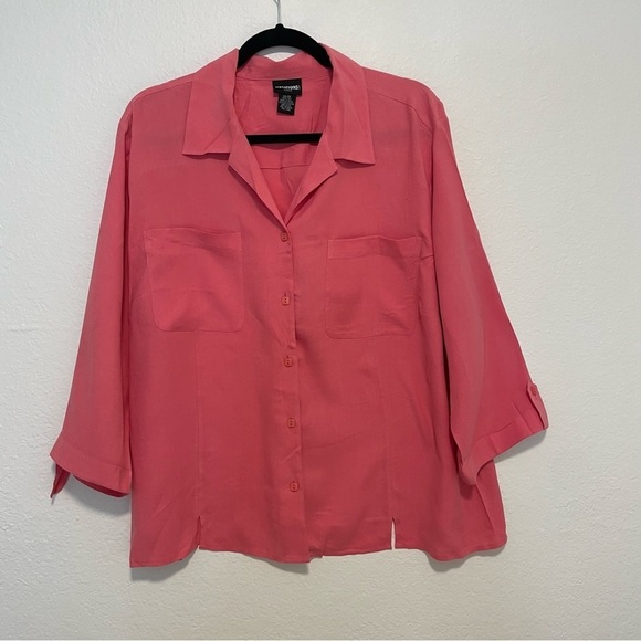 Notations Woman silk pink Button-Up Top size 2X drapey cutout thin flowy spring - Picture 8 of 8